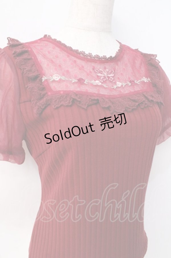 画像4: axes femme POETIQUE / 蝶ステッチ切替トップス  ワイン Y-25-08-31-023-AX-TO-SZ-ZI (4)