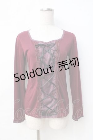 画像: axes femme / レジメ柄レースアッププルオーバー  ワイン Y-25-08-31-024-AX-TO-SZ-ZY