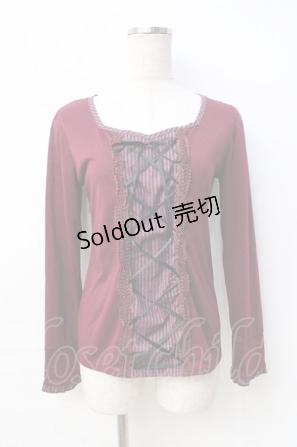 画像1: axes femme / レジメ柄レースアッププルオーバー  ワイン Y-25-08-31-024-AX-TO-SZ-ZY (1)