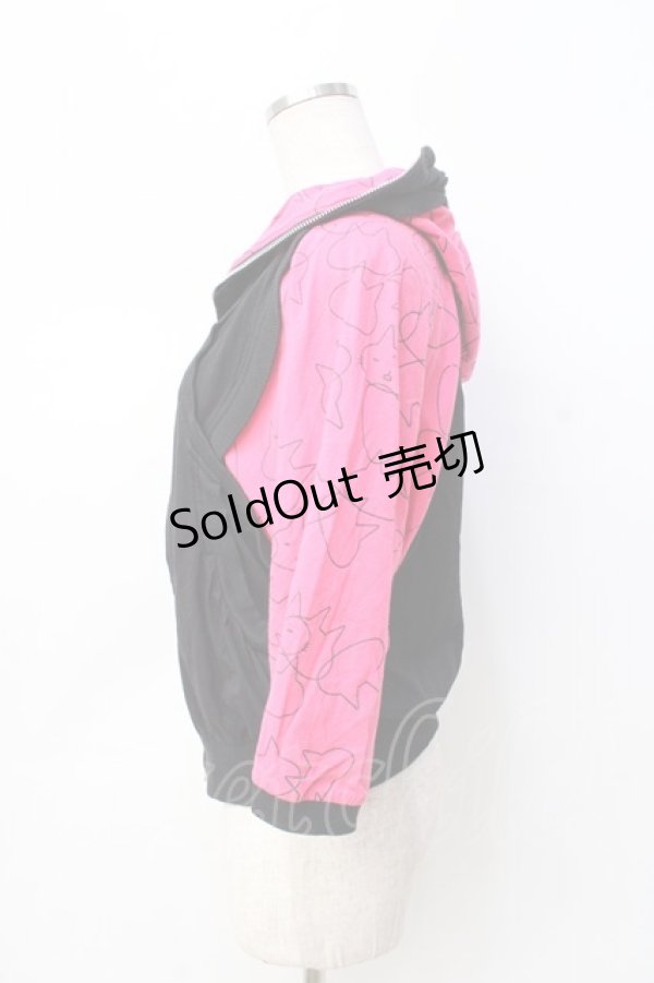 画像2: MINT NeKO / ねこじろうシルエット柄切替半袖パーカー  黒×ピンク Y-25-08-31-026-HN-TO-SZ-ZY (2)