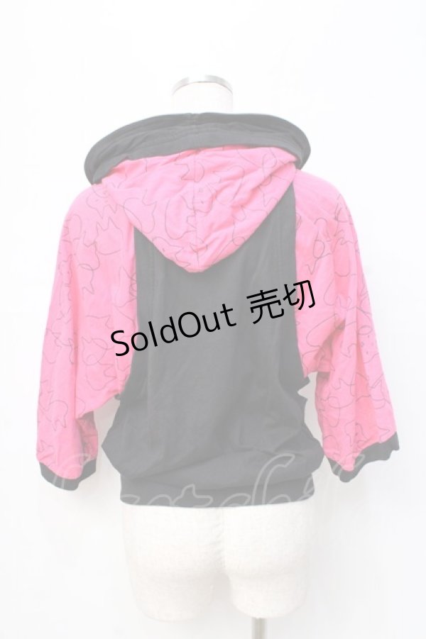 画像3: MINT NeKO / ねこじろうシルエット柄切替半袖パーカー  黒×ピンク Y-25-08-31-026-HN-TO-SZ-ZY (3)