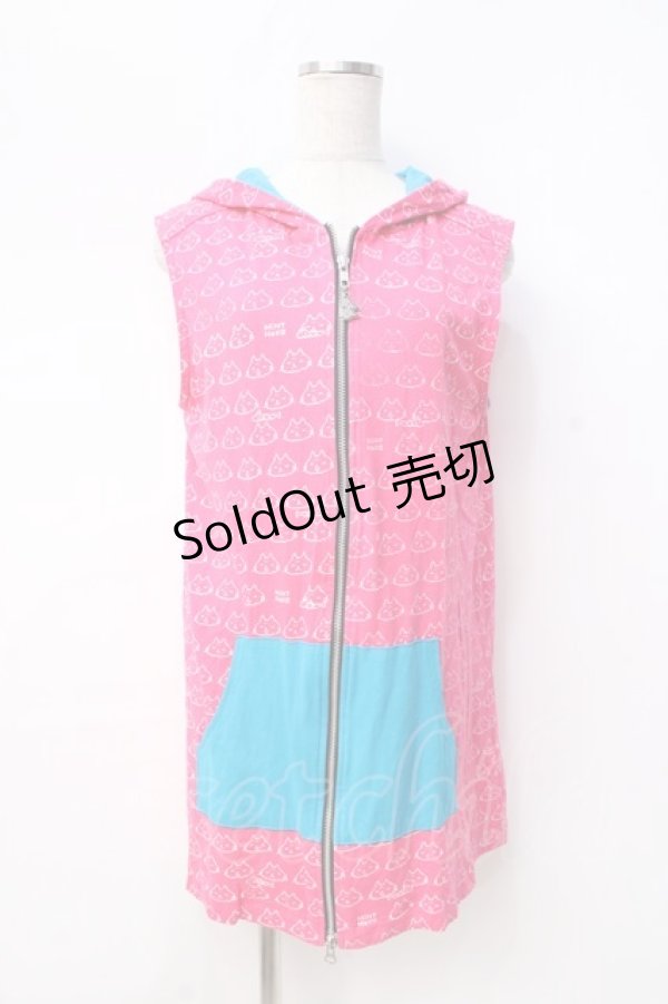 画像1: MINT NeKO / ねこじろう総柄ノースリーブパーカー  ピンク×サックス Y-25-08-31-027-HN-TO-SZ-ZY (1)