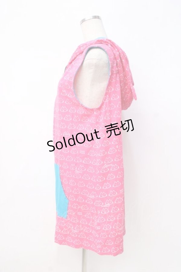 画像2: MINT NeKO / ねこじろう総柄ノースリーブパーカー  ピンク×サックス Y-25-08-31-027-HN-TO-SZ-ZY (2)