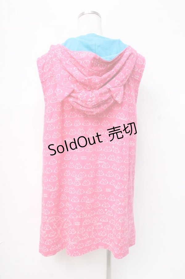 画像3: MINT NeKO / ねこじろう総柄ノースリーブパーカー  ピンク×サックス Y-25-08-31-027-HN-TO-SZ-ZY (3)