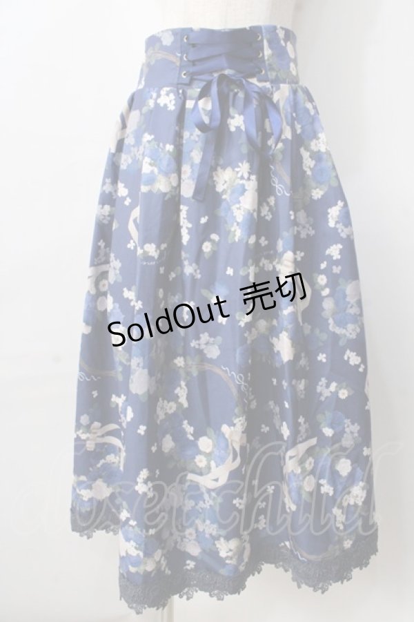 画像1: axes femme / ローズリース柄スカート  紺 Y-25-09-01-087-AX-SK-SZ-ZI (1)