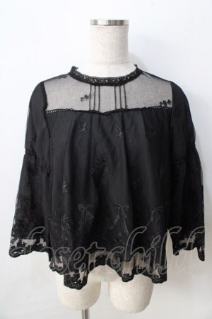 画像: axes femme POETIQUE / リボンブーケレースブラウス M 黒 Y-25-09-01-034-AX-TO-SZ-ZY