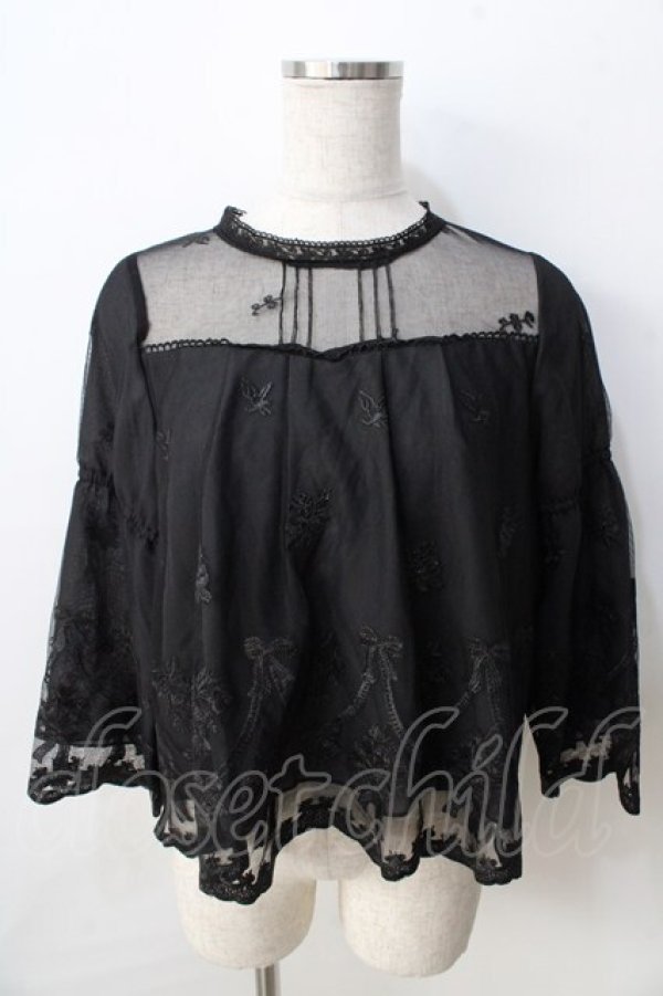 画像1: axes femme POETIQUE / リボンブーケレースブラウス M 黒 Y-25-09-01-034-AX-TO-SZ-ZI (1)