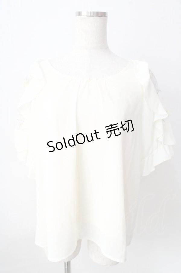 画像1: axes femme / 袖チュールフラワーシフォントップス  生成り Y-25-09-05-035-AX-TO-SZ-ZY (1)