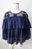 画像1: axes femme POETIQUE / フラワーモチーフドットチュールトップス  紺 Y-25-09-05-047-AX-TO-SZ-ZY (1)