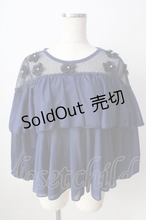 画像: axes femme POETIQUE / フラワーモチーフドットチュールトップス  紺 Y-25-09-05-047-AX-TO-SZ-ZY