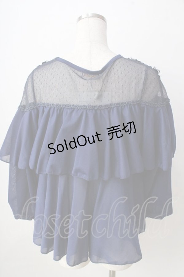 画像2: axes femme POETIQUE / フラワーモチーフドットチュールトップス  紺 Y-25-09-05-047-AX-TO-SZ-ZY (2)