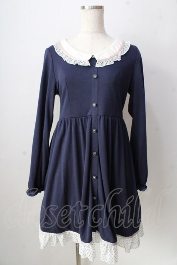 画像1: axes femme POETIQUE / ドットフリルカットワンピース  紺 Y-25-09-05-068-AX-OP-SZ-ZY (1)