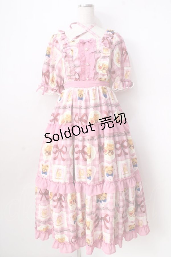 画像1: axes femme kawaii / ベアズベーカリー柄ロングワンピース  ピンク Y-25-09-05-078-AX-OP-SZ-ZH (1)