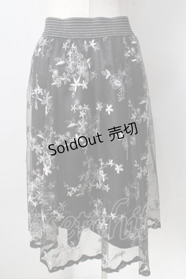 画像2: axes femme / カラー刺繍レーススカート  黒 Y-25-09-05-104-AX-SK-SZ-ZT182 (2)