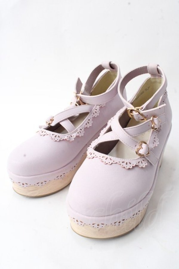 画像1: axes femme kawaii / スカラップ木底シューズ M ピンク Y-25-09-05-019-AX-SH-SZ-ZY (1)