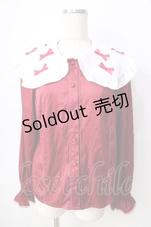 画像: axes femme kawaii / プチリボン配色ブラウス  ワイン Y-25-09-05-020-AX-BL-SZ-ZI