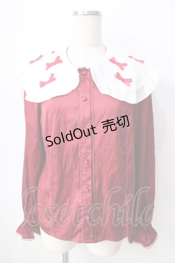 画像1: axes femme kawaii / プチリボン配色ブラウス  ワイン Y-25-09-05-020-AX-BL-SZ-ZI (1)