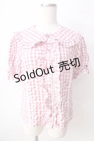 画像: axes femme kawaii / ギンガムチェック半袖ブラウス  ピンク Y-25-09-05-023-AX-BL-SZ-ZH