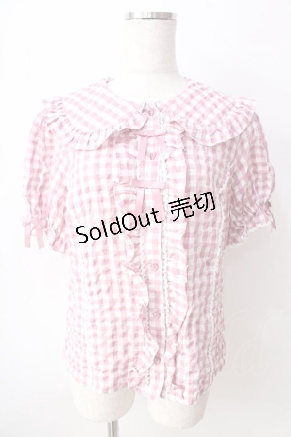 画像1: axes femme kawaii / ギンガムチェック半袖ブラウス  ピンク Y-25-09-05-023-AX-BL-SZ-ZH (1)