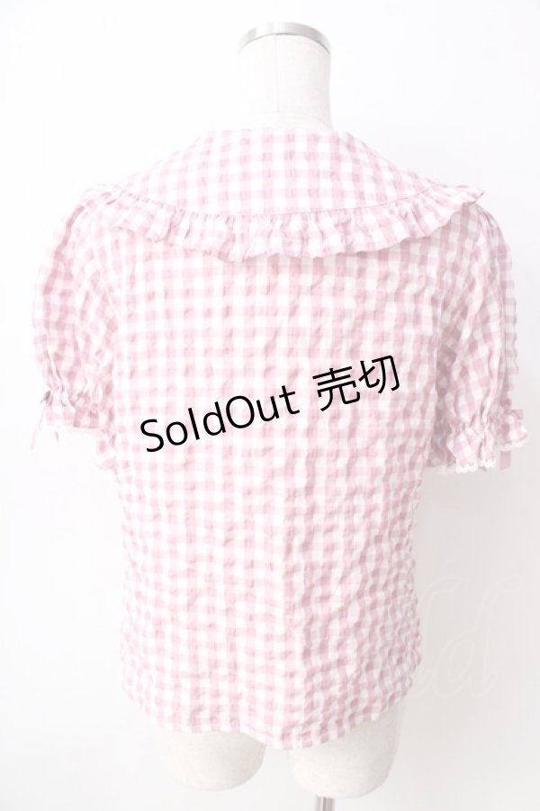 画像2: axes femme kawaii / ギンガムチェック半袖ブラウス  ピンク Y-25-09-05-023-AX-BL-SZ-ZH (2)
