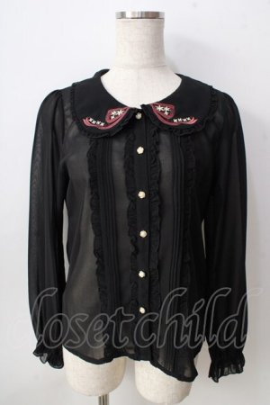 画像: axes femme POETIQUE / 襟刺繍シアーブラウス  黒 Y-25-09-05-032-AX-BL-SZ-ZY