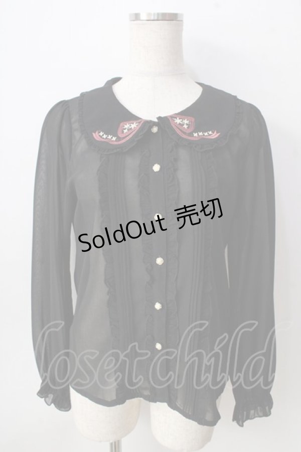 画像1: axes femme POETIQUE / 襟刺繍シアーブラウス  黒 Y-25-09-05-032-AX-BL-SZ-ZY (1)