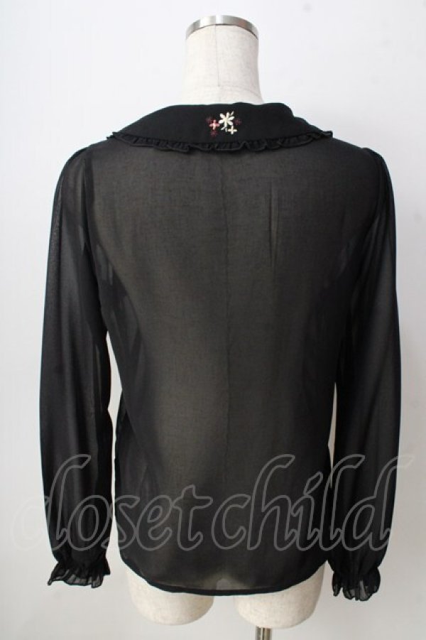 画像2: axes femme POETIQUE / 襟刺繍シアーブラウス  黒 Y-25-09-05-032-AX-BL-SZ-ZY (2)
