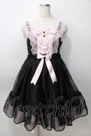 画像: Angelic Pretty / Lovelyオーガンジージャンパースカート  黒×ピンク Y-25-09-07-035-AP-OP-SZ-ZY