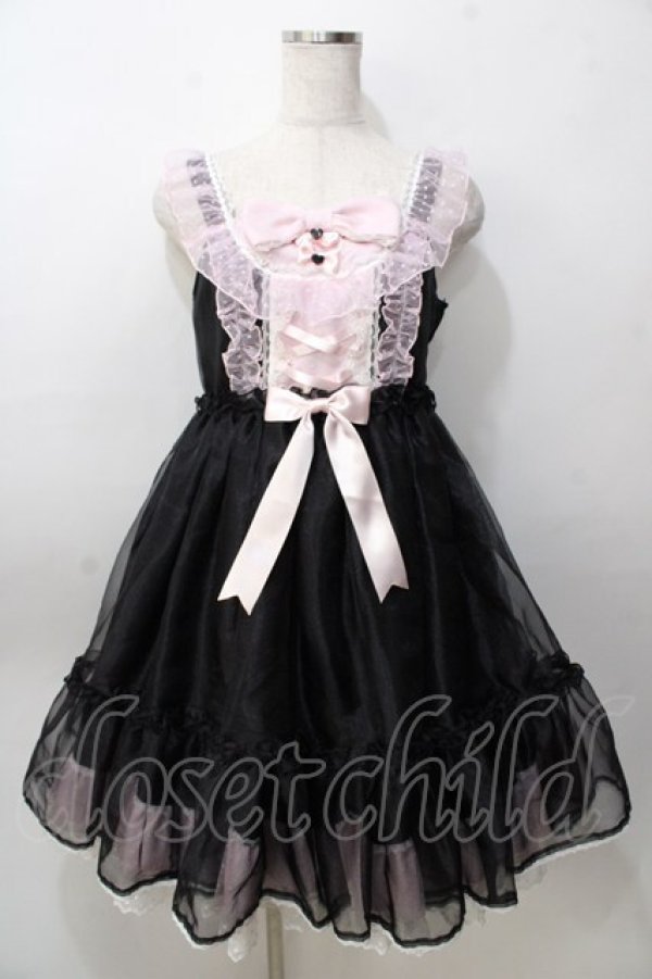 画像1: Angelic Pretty / Lovelyオーガンジージャンパースカート  黒×ピンク Y-25-09-07-035-AP-OP-SZ-ZY (1)