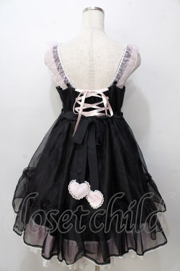 画像2: Angelic Pretty / Lovelyオーガンジージャンパースカート  黒×ピンク Y-25-09-07-035-AP-OP-SZ-ZY (2)