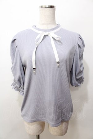 画像: axes femme / リボン付リブトップス  ブルーグレー Y-25-09-07-064-AX-TO-SZ-ZY