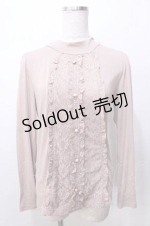 画像: axes femme / ハイネックレースフリル切替プルオーバー  ピンク Y-25-09-07-069-AX-TO-SZ-ZY