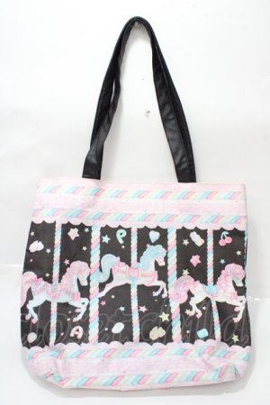 画像: Angelic Pretty / Sugary Carnival柄ビッグトートバッグ  黒 Y-25-09-07-016-AP-BG-SZ-ZY