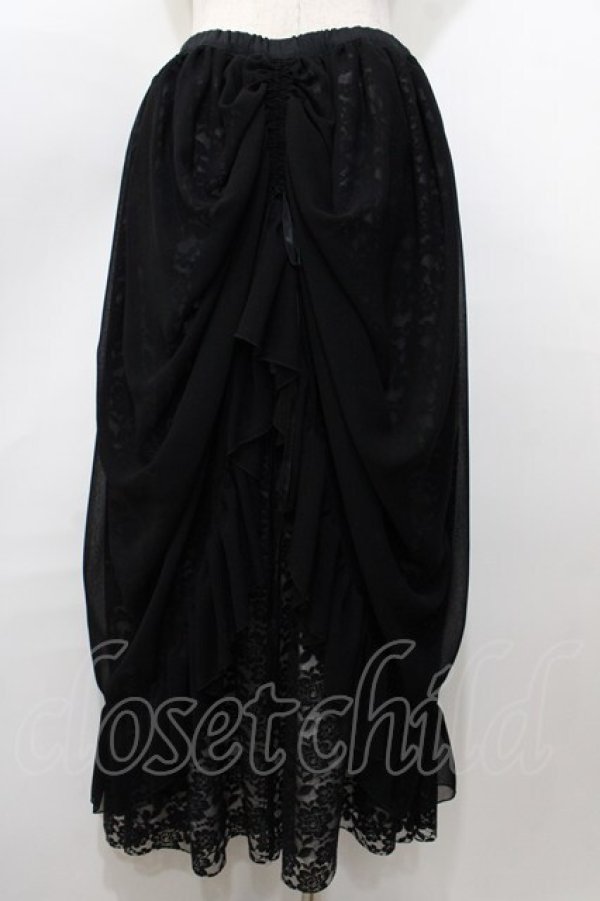 画像2: MARBLE / バッスルレース付きスカラップレースロングスカート  黒 Y-25-09-11-068-GO-SK-SZ-ZY (2)
