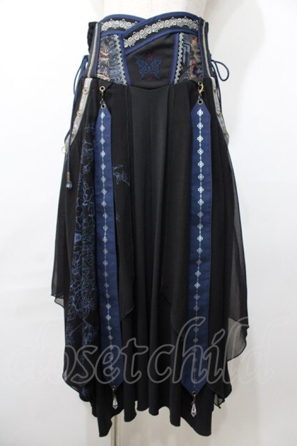 画像1: Ozz oneste / 袴デザインスカート  黒×紺 Y-25-09-11-080-OO-PA-SZ-ZY (1)