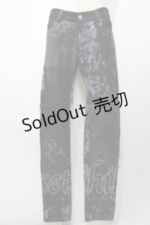 画像: NAOTO SEVEN / 異素材プリントパンツ  黒×青 Y-25-09-11-105-HN-PA-SZ-ZY