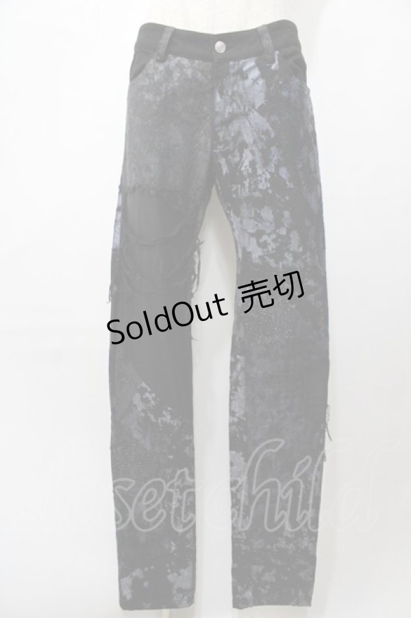 画像1: NAOTO SEVEN / 異素材プリントパンツ  黒×青 Y-25-09-11-105-HN-PA-SZ-ZY (1)