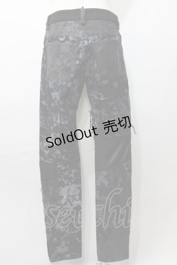 画像2: NAOTO SEVEN / 異素材プリントパンツ  黒×青 Y-25-09-11-105-HN-PA-SZ-ZY (2)