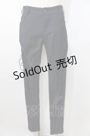 画像: Ozz Croce / 編み上げストレッチパンツ  紺 Y-25-09-11-113-OO-PA-SZ-ZY