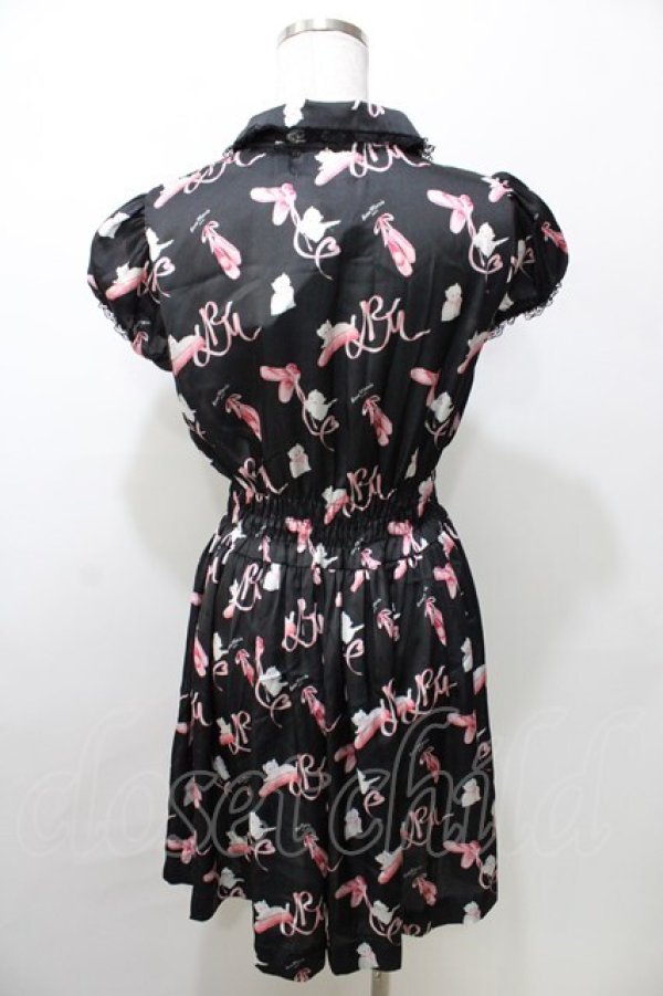 画像2: Rose Marie seoir / shirringワンピース  ネコバレエ柄黒 Y-25-09-11-031-EL-OP-SZ-ZT002 (2)