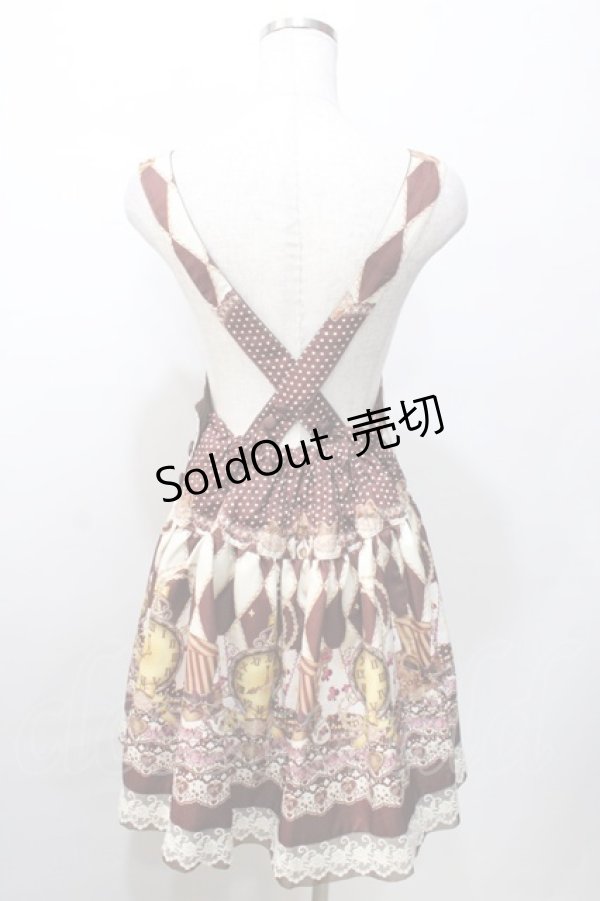 画像2: MAM MAXICIMAM / 黒猫アリスのマジカルダイヤ柄の不思議なふしぎな懐中時計サロペット  ブラウン Y-25-09-11-033-LO-OP-SZ-ZY (2)