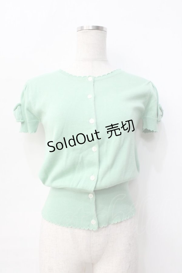 画像1: Emily Temple cute / リボン付半袖ニットカーディガン M ミント Y-25-09-13-034-ET-TO-SZ-ZT510 (1)