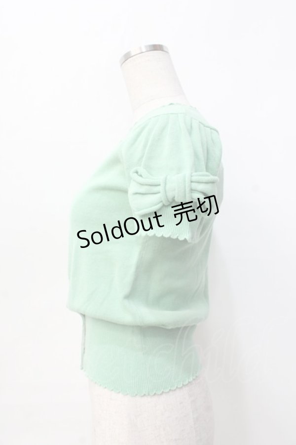 画像2: Emily Temple cute / リボン付半袖ニットカーディガン M ミント Y-25-09-13-034-ET-TO-SZ-ZT510 (2)