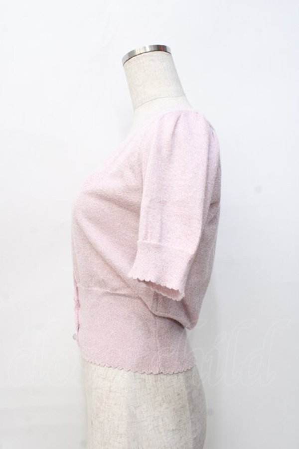 画像2: Emily Temple cute / ハートロゴ刺繍 ラメニットパフカーディガン  ピンク Y-25-09-13-040-ET-TO-SZ-ZT512 (2)