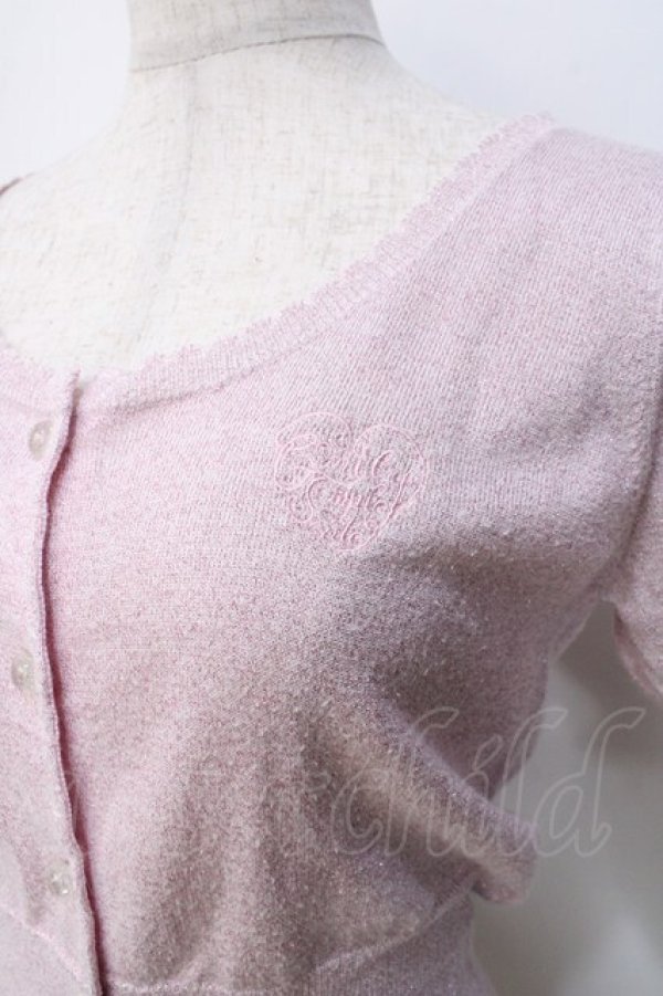 画像4: Emily Temple cute / ハートロゴ刺繍 ラメニットパフカーディガン  ピンク Y-25-09-13-040-ET-TO-SZ-ZT512 (4)