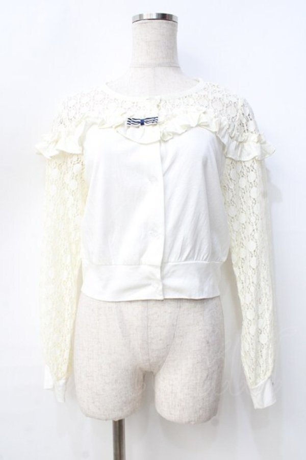 画像1: Shirley Temple / ビスチェ切替レースカーディガン 150-160 アイボリー Y-25-09-13-041-ET-TO-SZ-ZT389 (1)