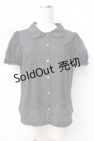 画像: 【SALE】Melody BasKet /Melody刺繍半袖ブラウス - 黒 Y-25-09-13-059-LO-OP-AS-ZT326