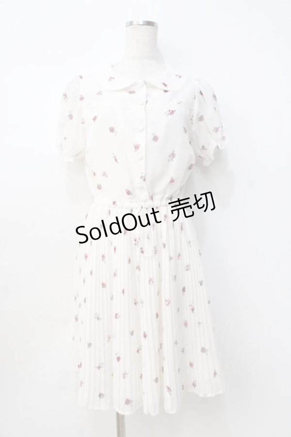 画像1: 【SALE】Ank Rouge / VintageRoseプリーツシフォンワンピース M アイボリー Y-25-09-13-066-CA-OP-SZ-ZT377 (1)