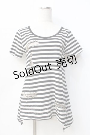 画像: 【SALE】GLAD NEWS / 安ピン付きダメージカットソー  白黒 Y-25-09-13-008-GL-TO-SZ-ZT083