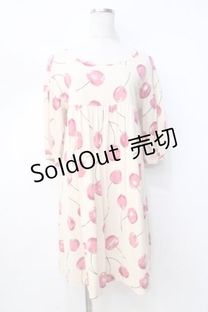 画像: Jane Marple / リヨセルコットンのチェリープリントチュニックワンピース M アイボリー Y-25-09-13-076-JM-OP-SZ-ZT312